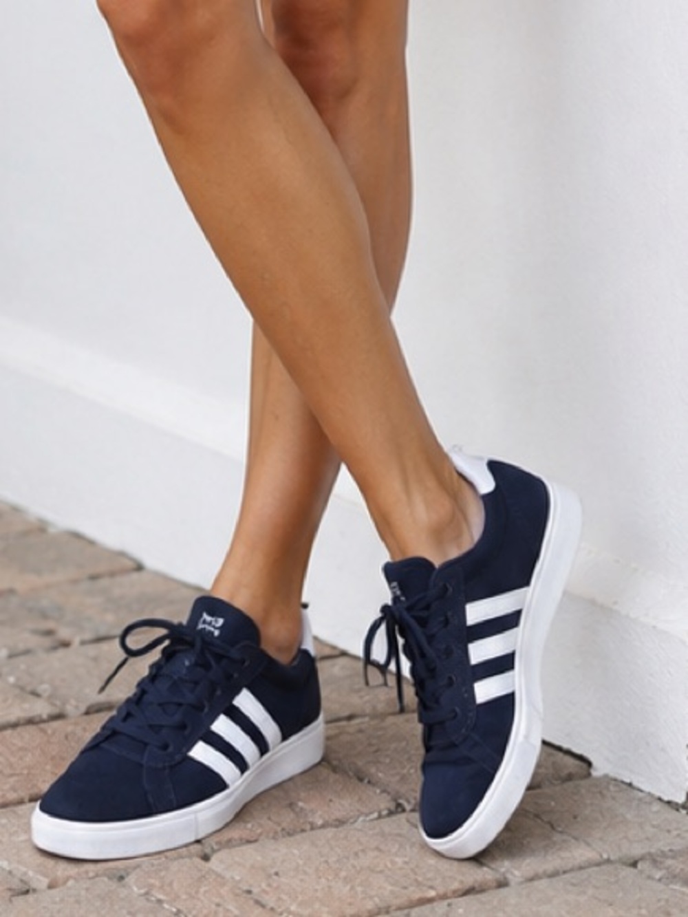 adidas Navy and White VLCourt Low-Top Sneakers
